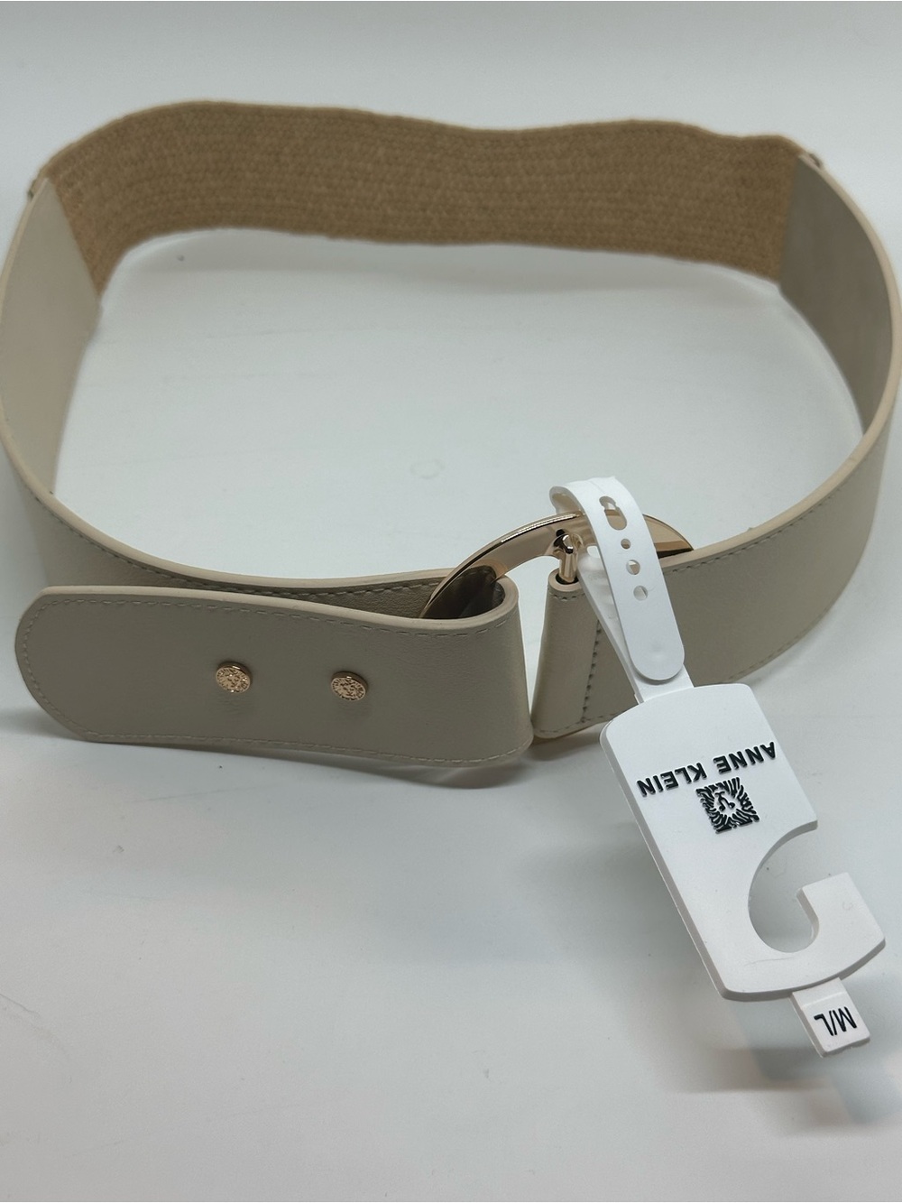 NWT Anne Klein Ivory Gold Circle Buckle Stretch Belt M/L
